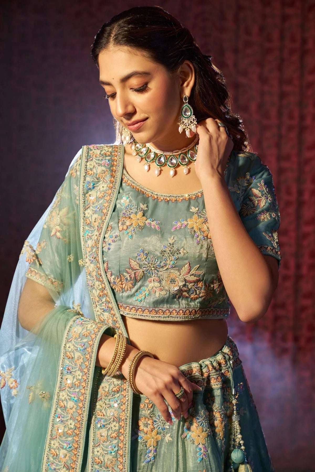 Sky Blue Colour Semi Stitched Organza Lehenga Choli LC1080904 B