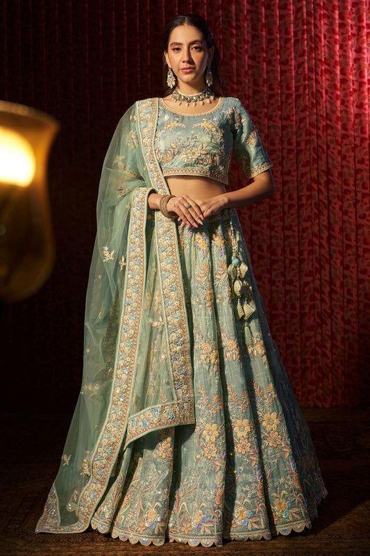 Sky Blue Colour Semi Stitched Organza Lehenga Choli LC1080904