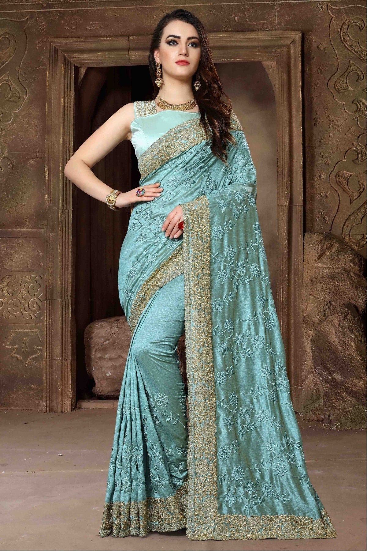 Sky Blue Colour Silk Designer Saree SD1120440