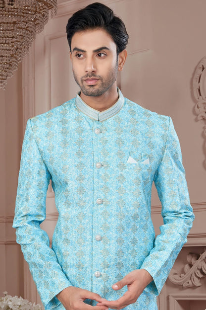 Sky Blue Colour Silk Dupion Sherwani SH1040592 A
