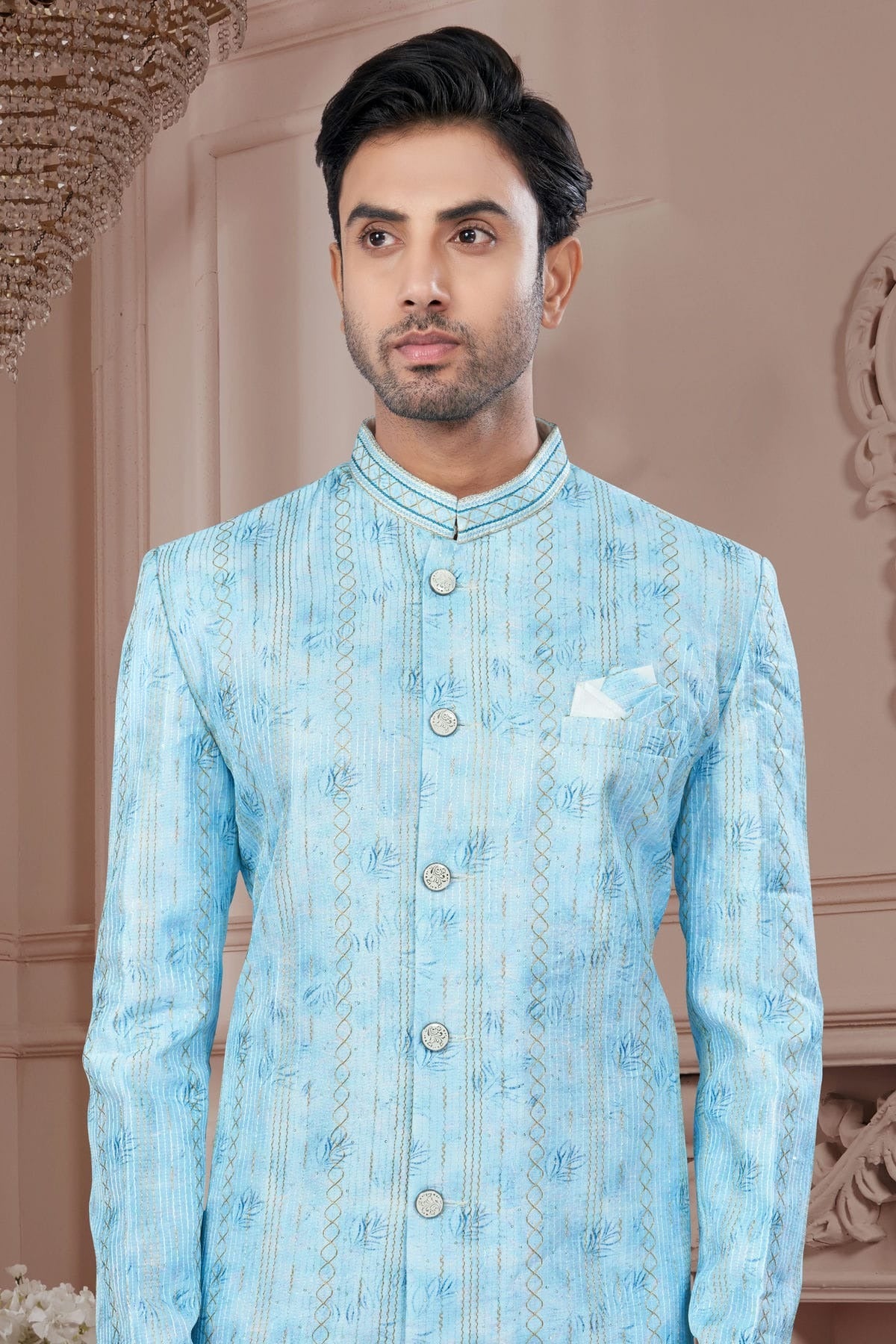 Sky Blue Colour Silk Dupion Sherwani SH1040594 A