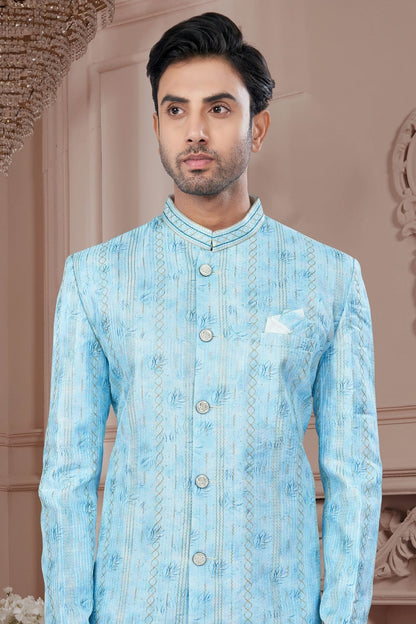 Sky Blue Colour Silk Dupion Sherwani SH1040594 A