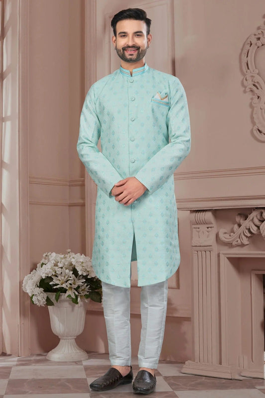 Sky Blue Colour Silk Dupion Sherwani SH1040616