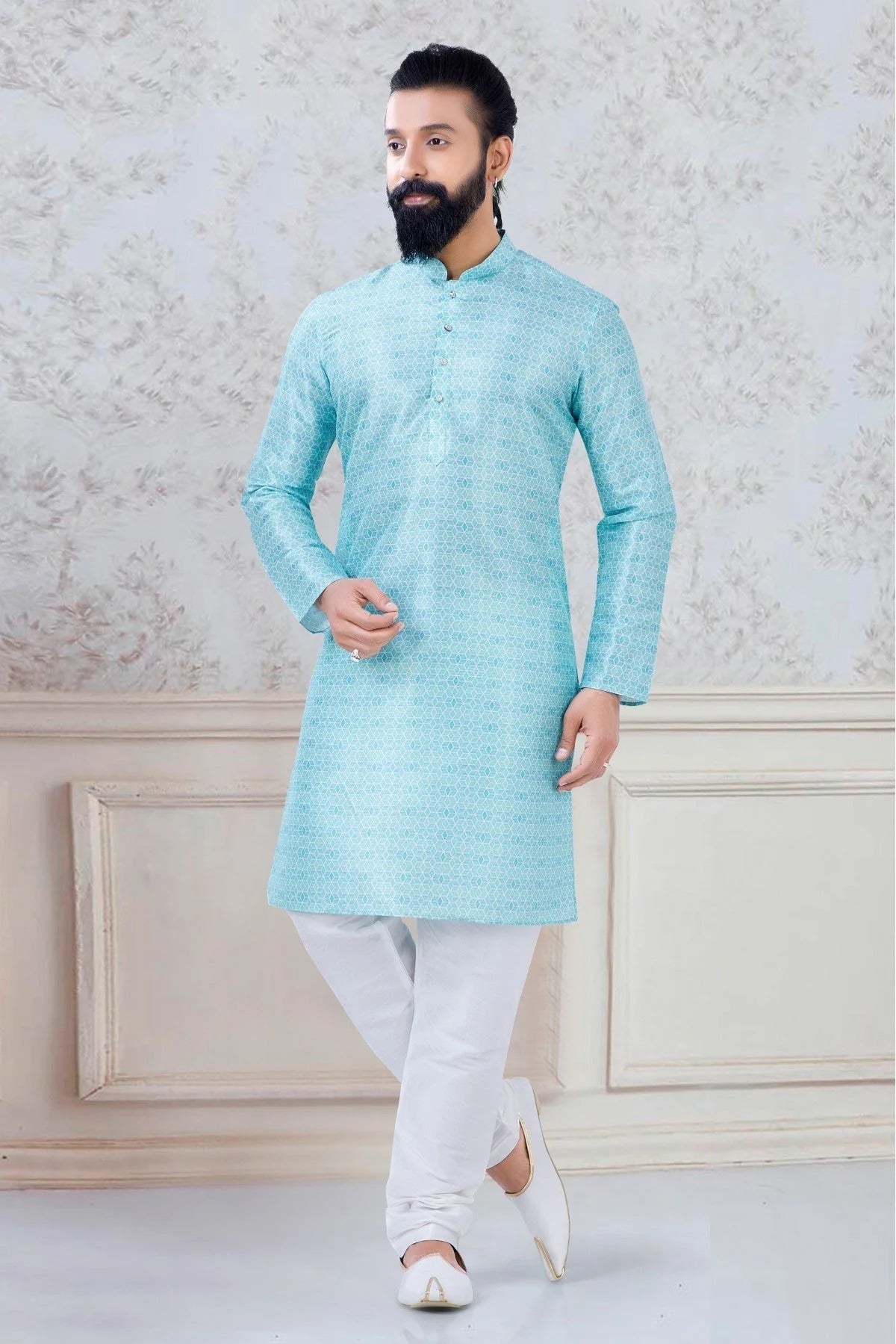 Sky Blue Colour Silk Festival Wear Kurta Pajama KP1130053