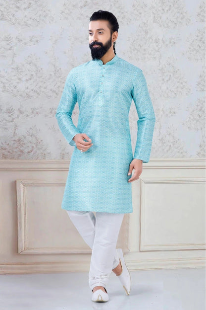 Sky Blue Colour Silk Festival Wear Kurta Pajama KP1130053