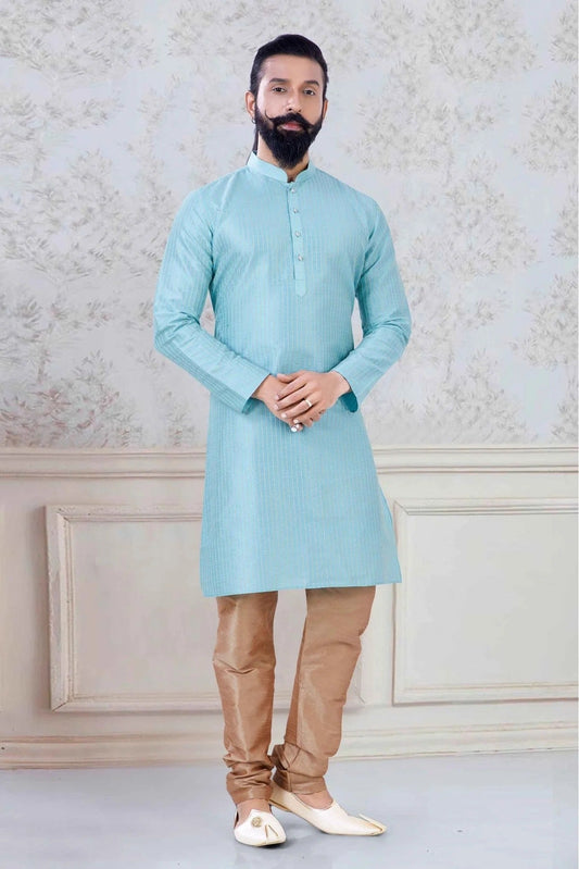 Sky Blue Colour Silk Festival Wear Kurta Pajama KP1130073