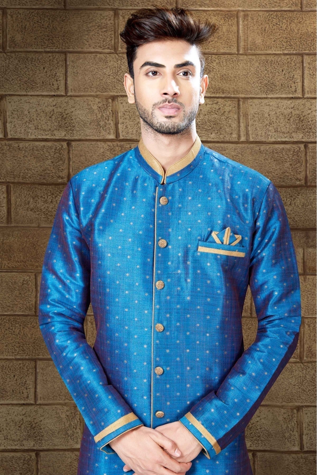Sky Blue Colour Silk Indo Western SH1040204 A