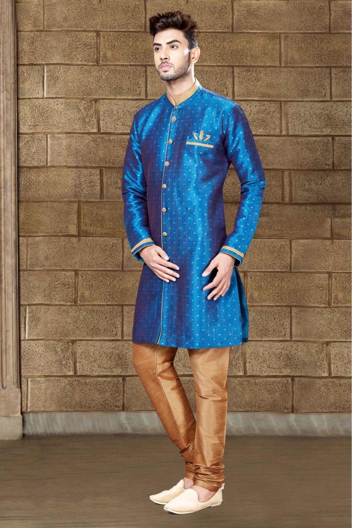 Sky Blue Colour Silk Indo Western SH1040204