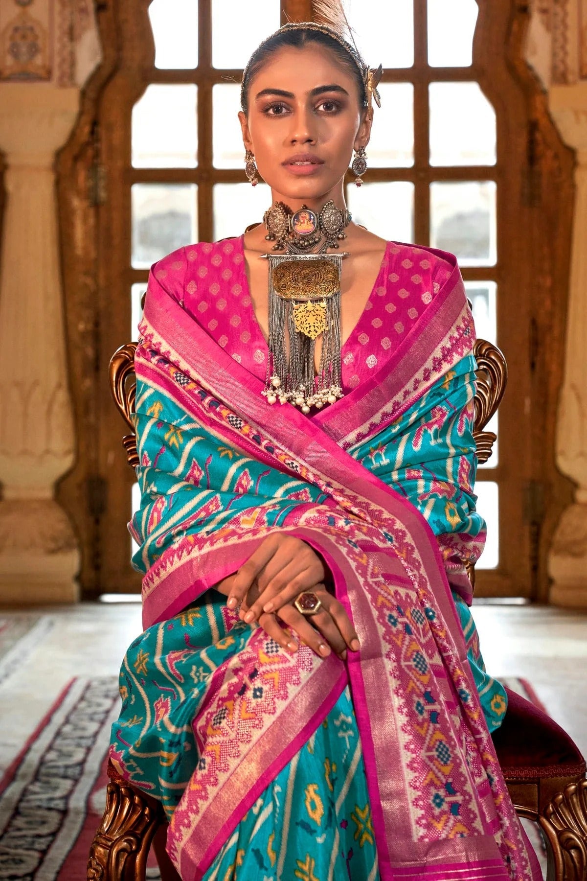 Sky Blue Colour Silk Patola Print Saree SD1290053 A