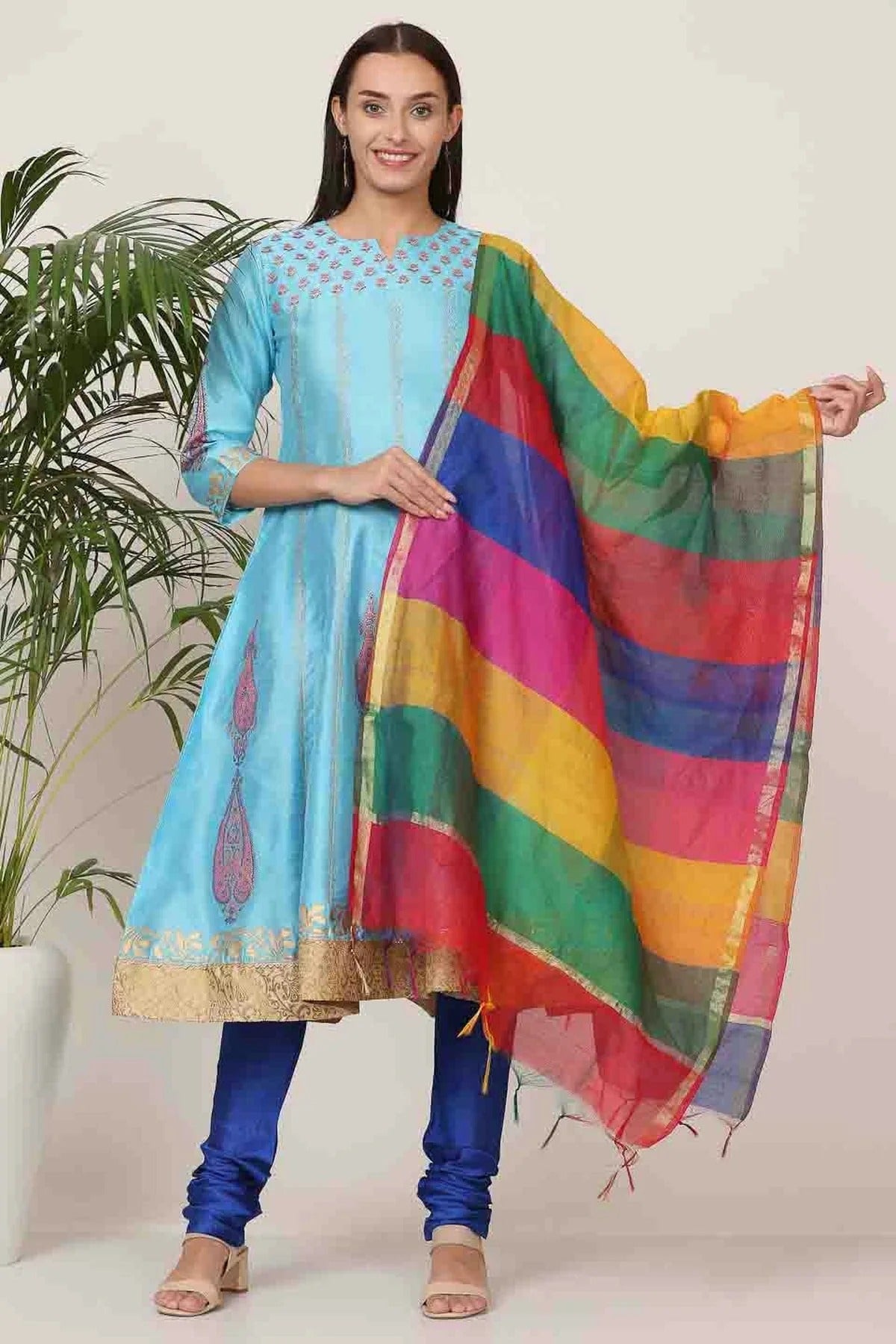 Sky Blue Colour Silk Stitched Suit SS1112907
