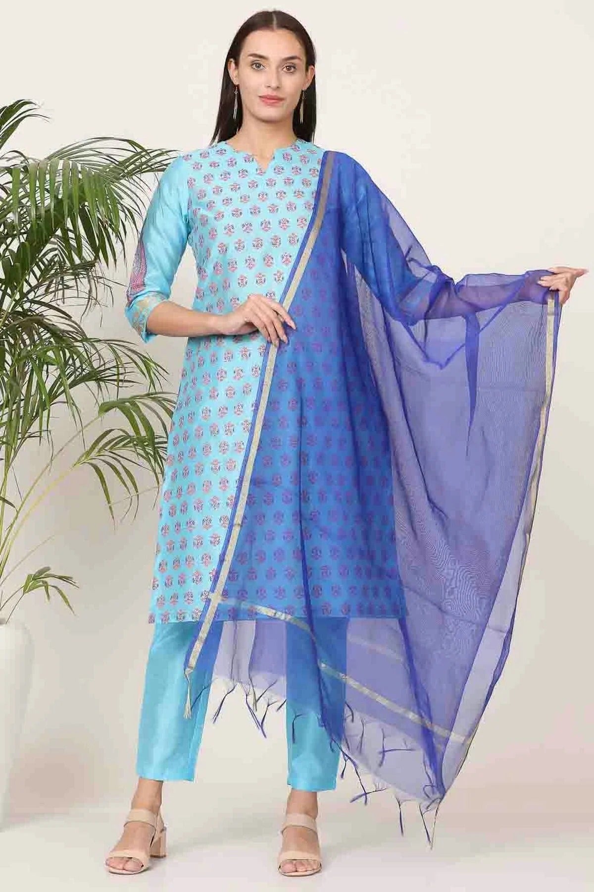 Sky Blue Colour Silk Stitched Suit SS1112912
