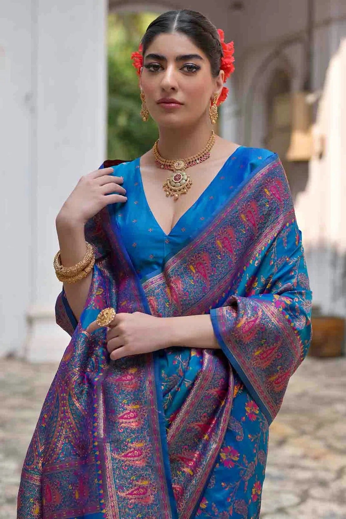 Sky Blue Colour Silk Traditional Saree SD1260048 B