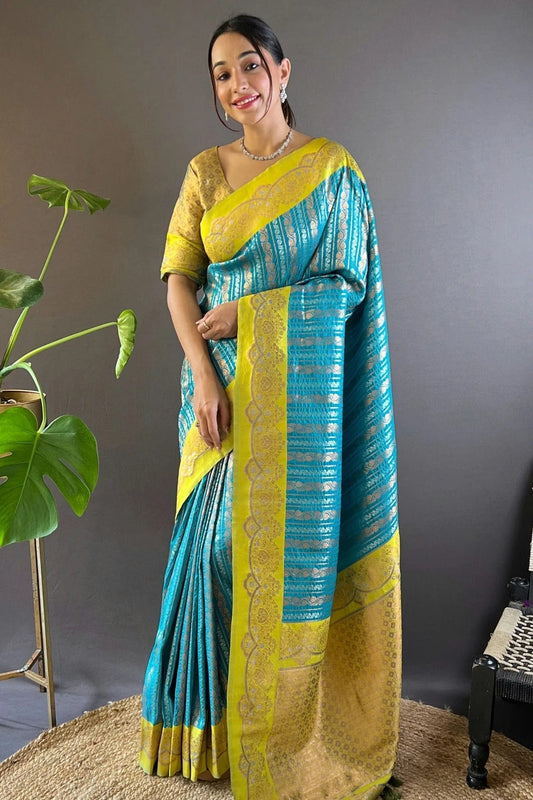 Sky Blue Colour Silk Woven Work Saree SD1290033