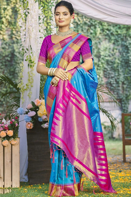 Sky Blue Colour Silk Woven Work Traditional Saree SD1102795