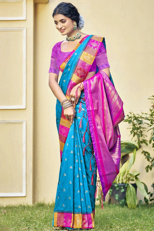 Sky Blue Colour Silk Woven Work Traditional Saree SD1102847