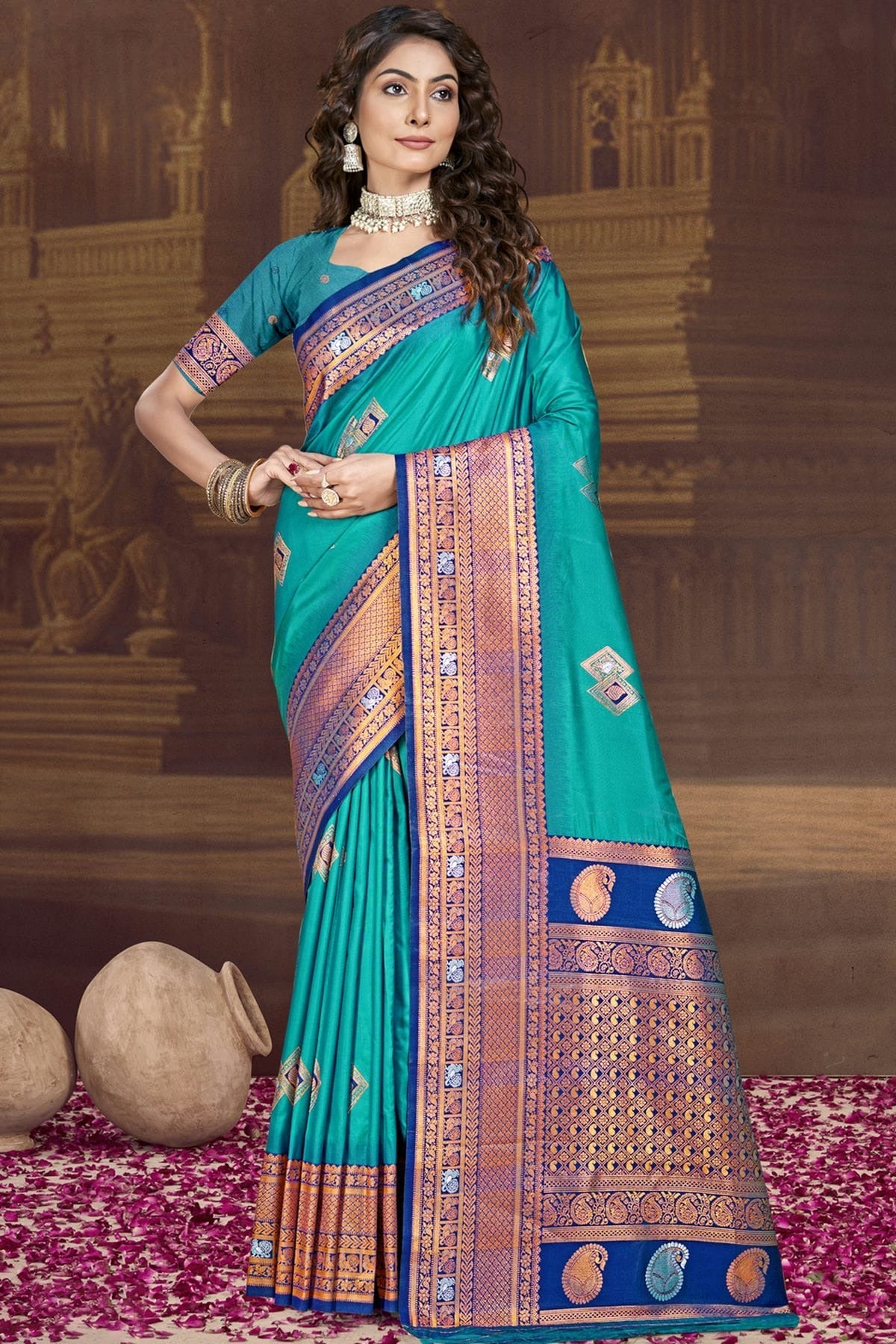 Sky Blue Colour Silk Woven Work Traditional Saree SD1102936