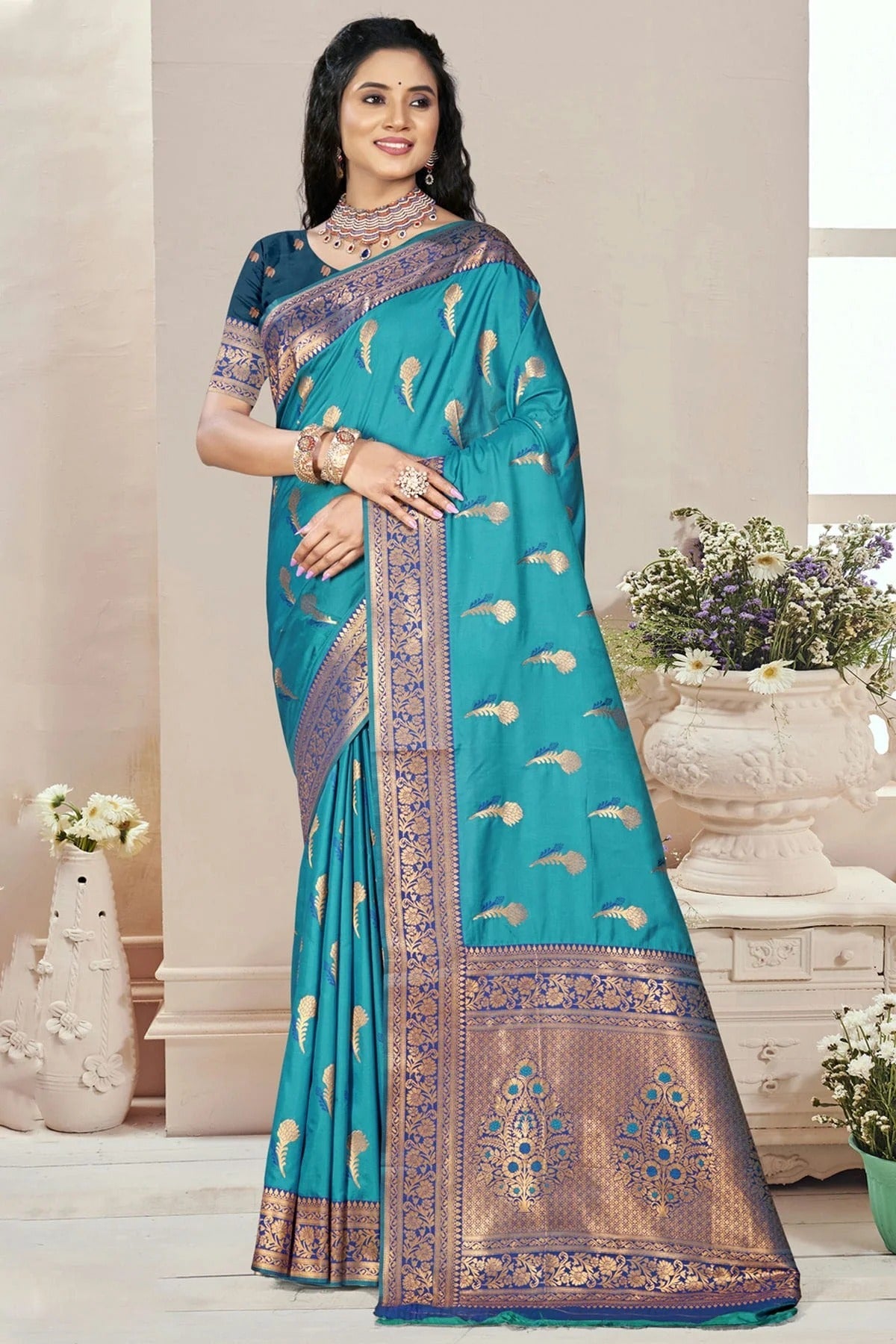 Sky Blue Colour Silk Woven Work Traditional Saree SD1103070