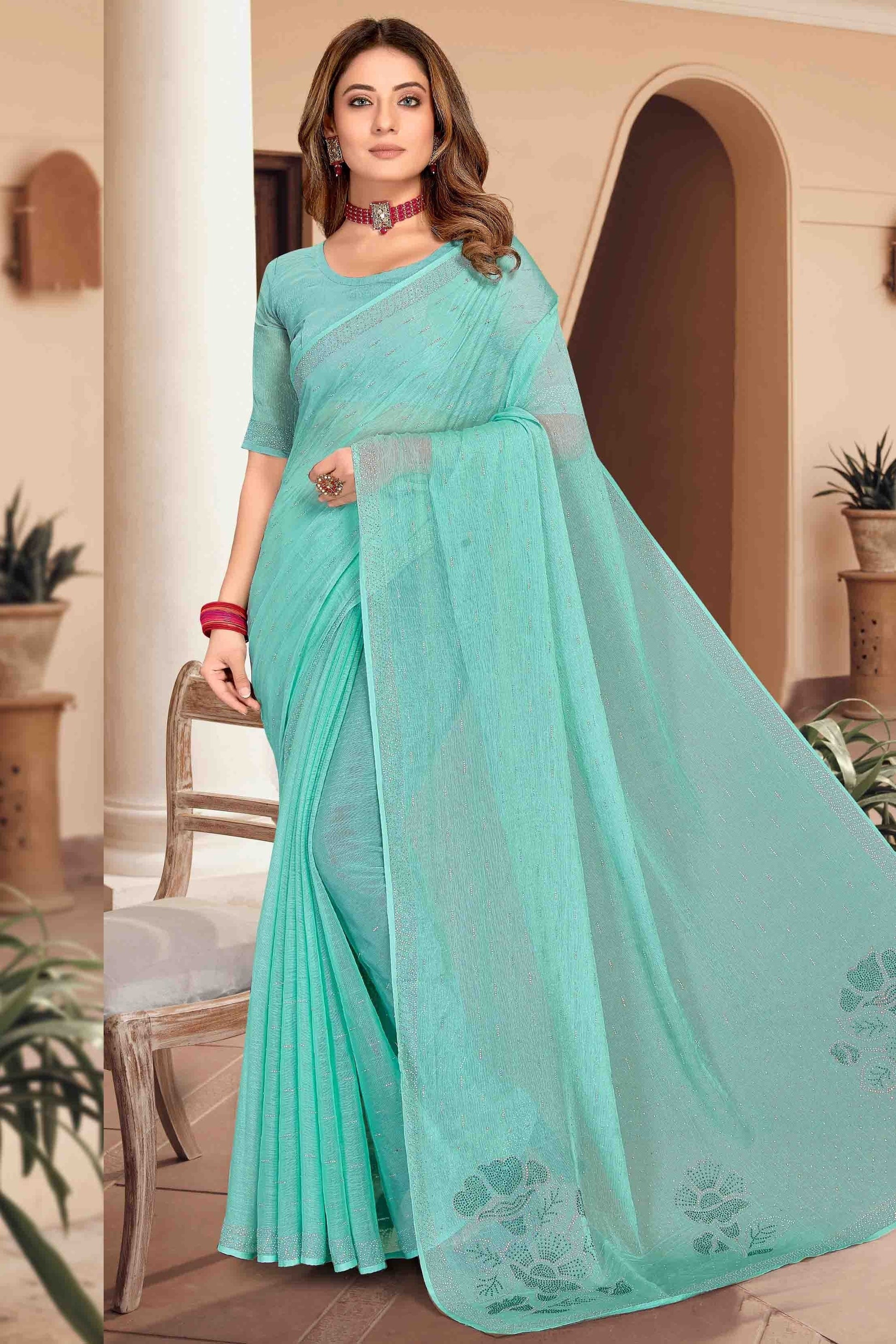 Sky Blue Colour Simmer Chiffon Designer Saree SD1121260