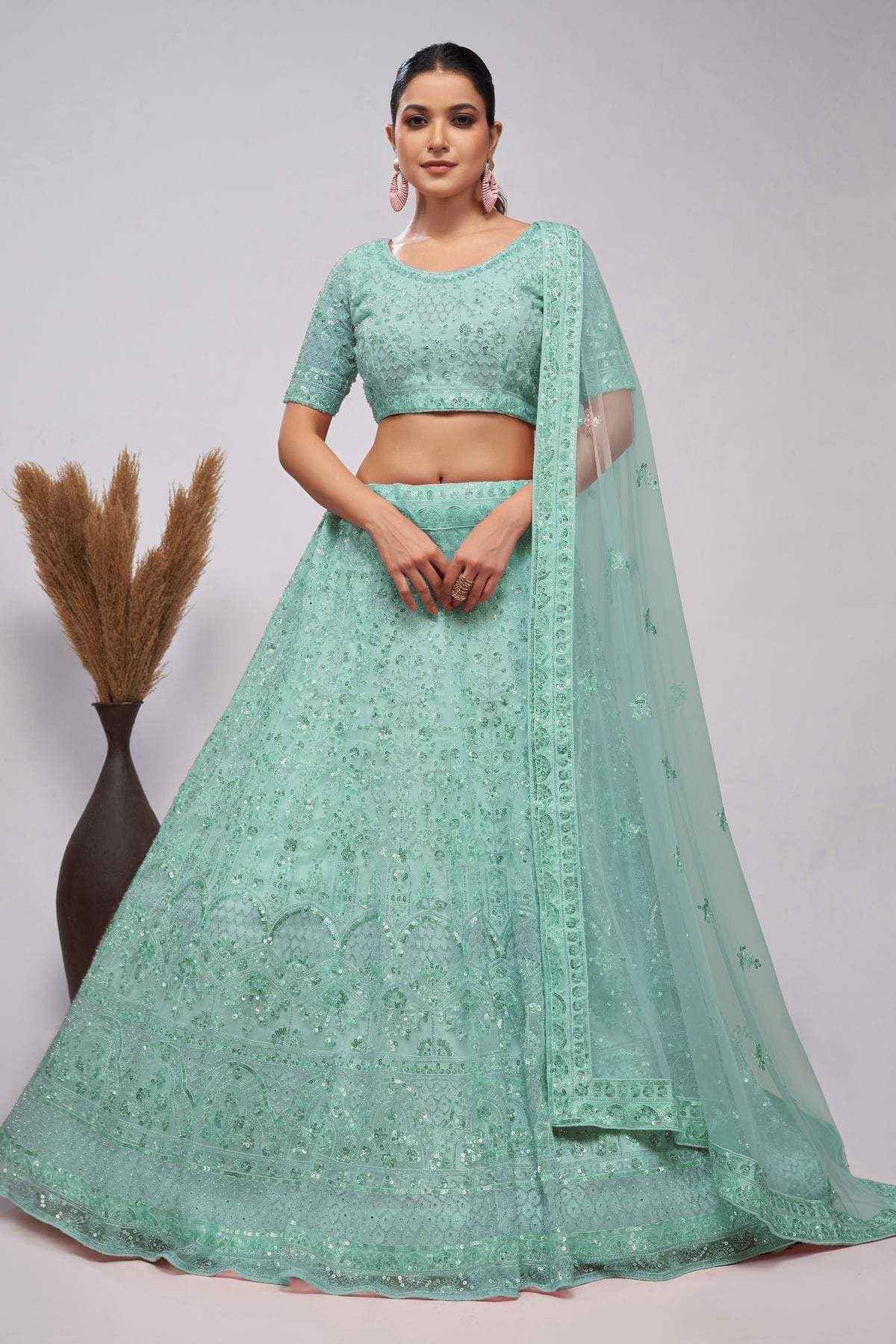 Sky Blue Colour Soft Net Lehenga Choli LC1030006
