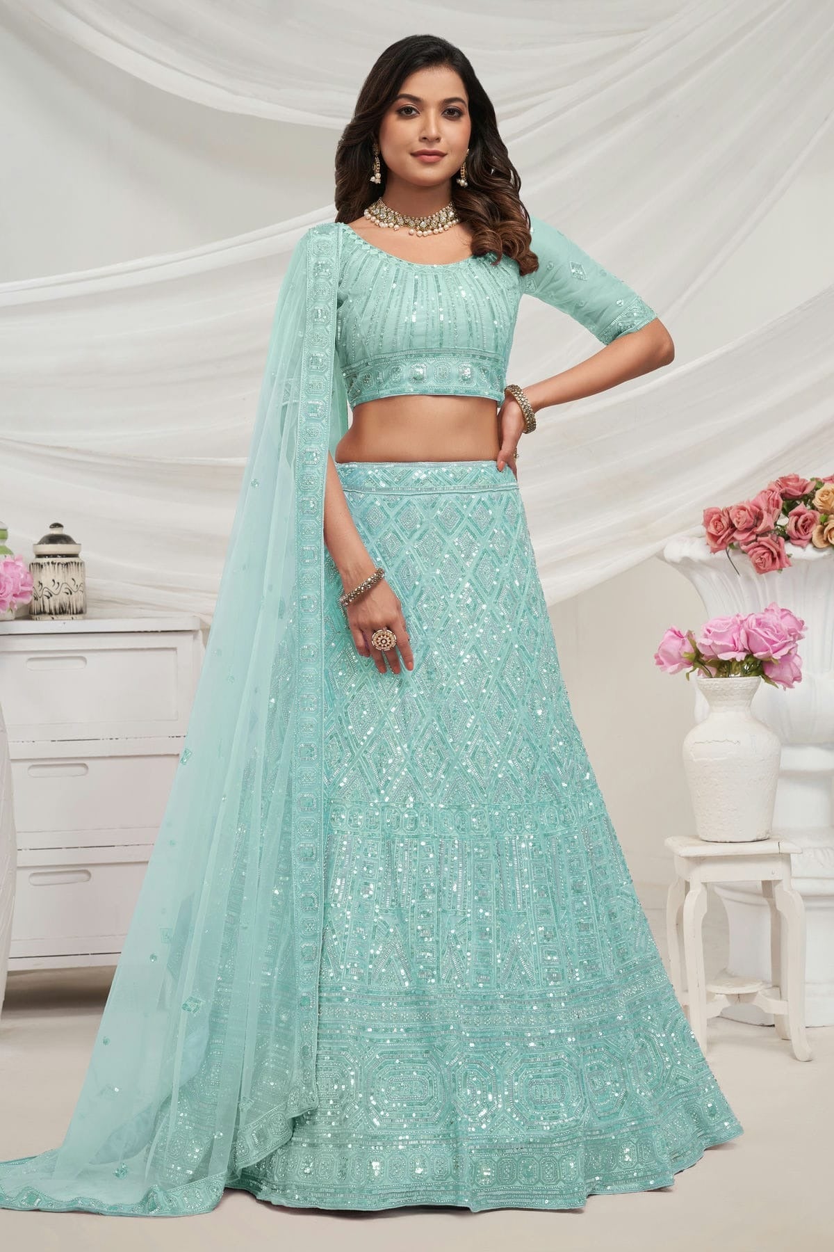 Sky Blue Colour Soft Net Lehenga Choli LC1030028