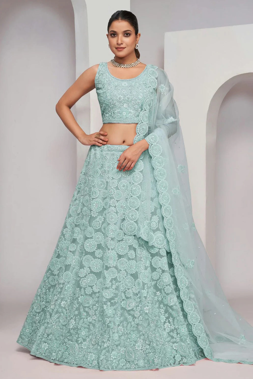 Sky Blue Colour Soft Net Lehenga Choli LC1030051