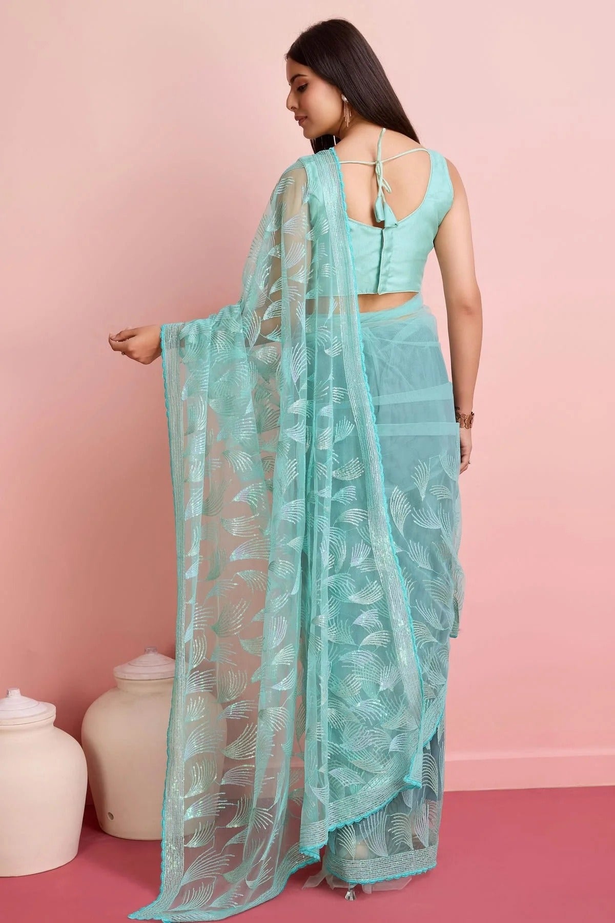 Sky Blue Colour Soft Net Saree SD1110447 A