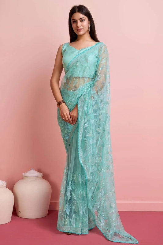 Sky Blue Colour Soft Net Saree SD1110447