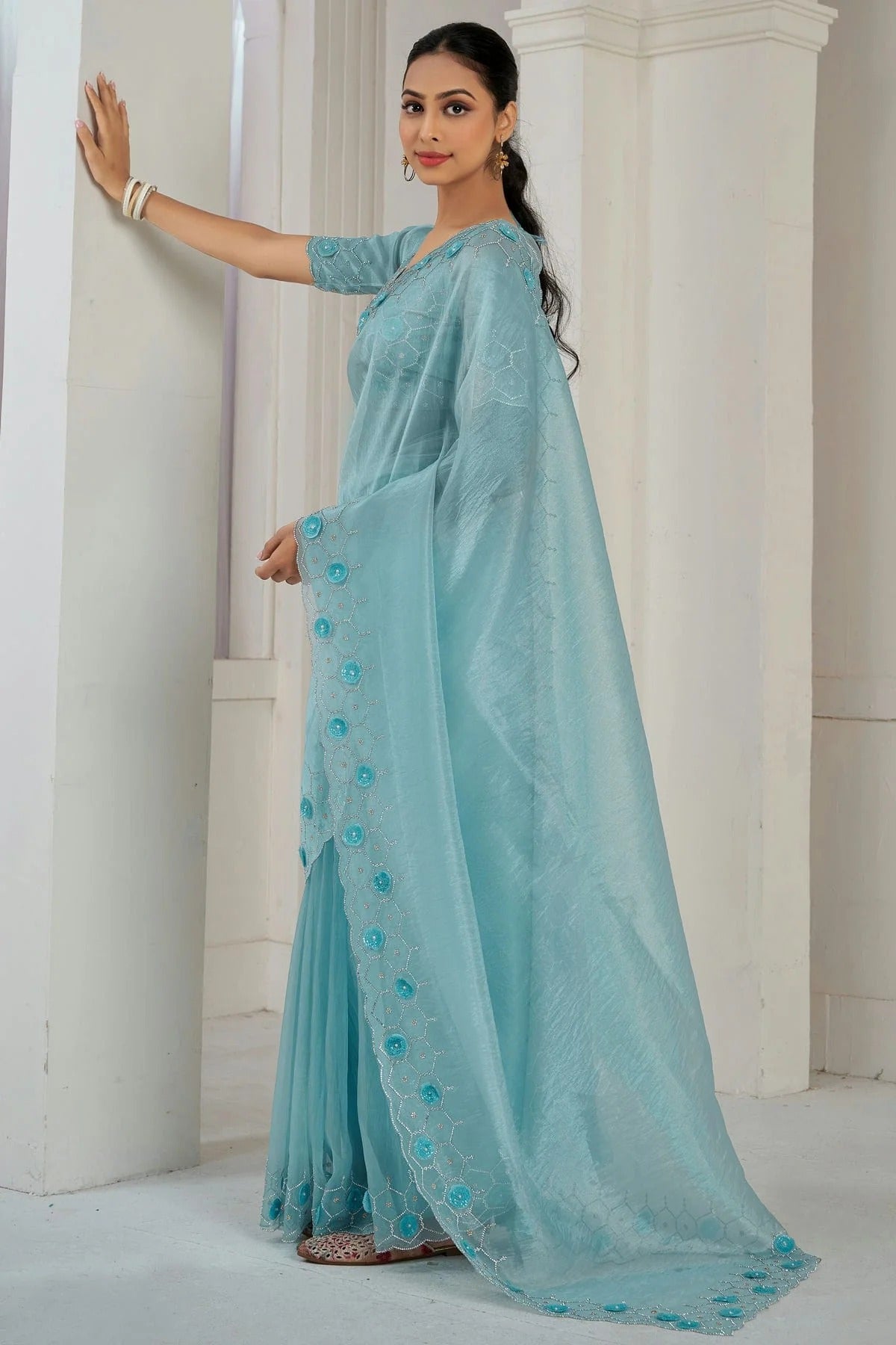 Sky Blue Colour Soft Organza Designer Saree SD1121877 A