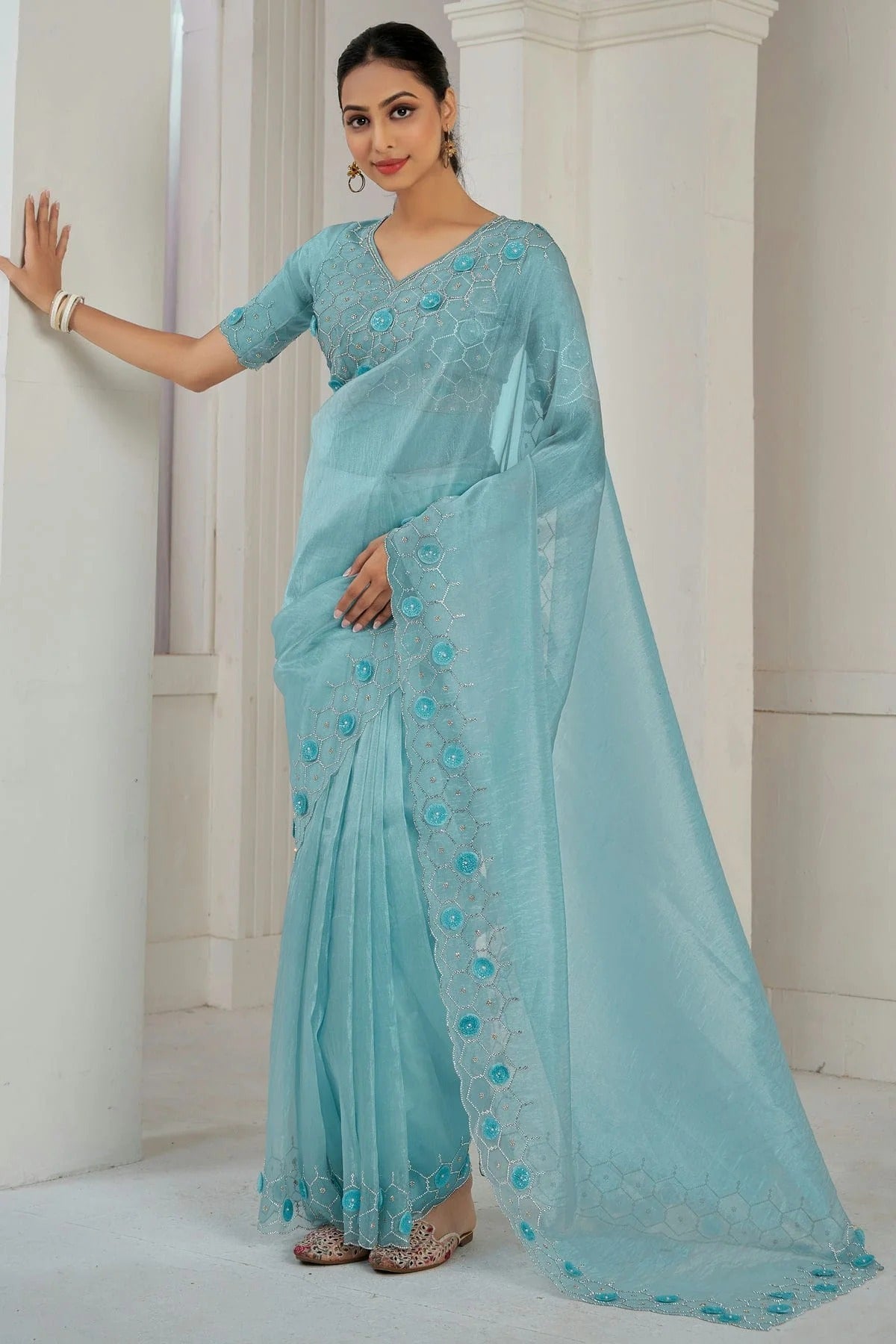 Sky Blue Colour Soft Organza Designer Saree SD1121877
