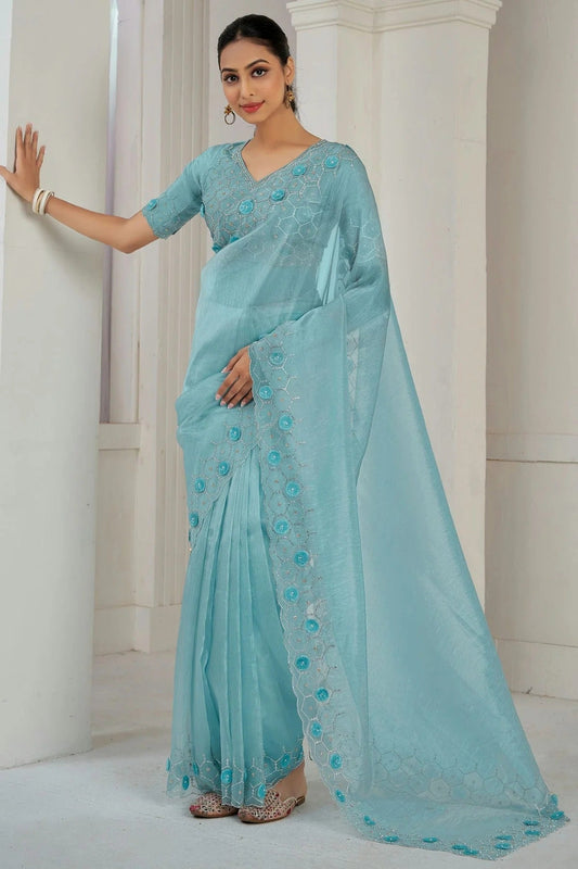 Sky Blue Colour Soft Organza Designer Saree SD1121877