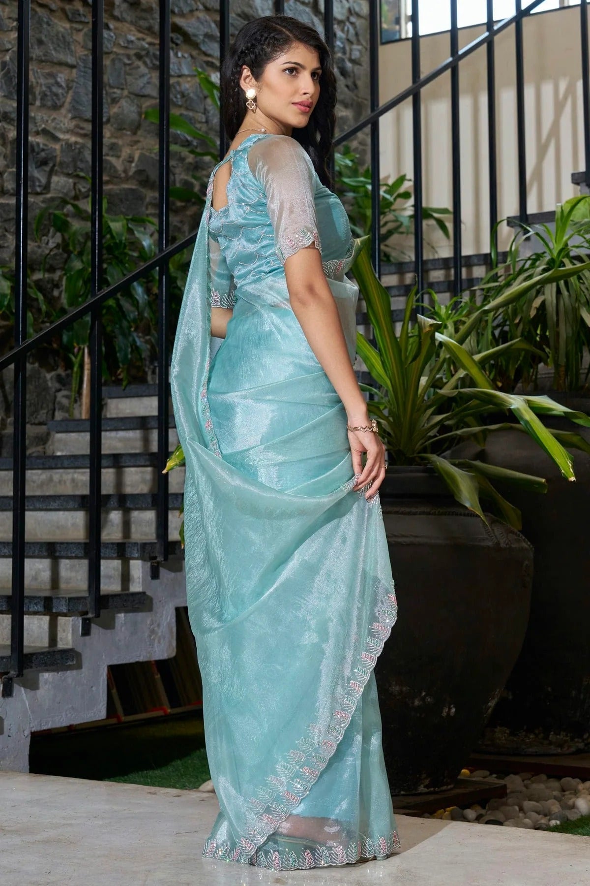 Sky Blue Colour Soft Organza Designer Saree SD1121914 A