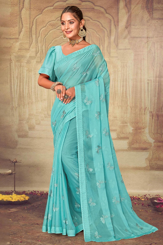 Sky Blue Colour Soft Silk Chiffon Designer Saree LC1121527