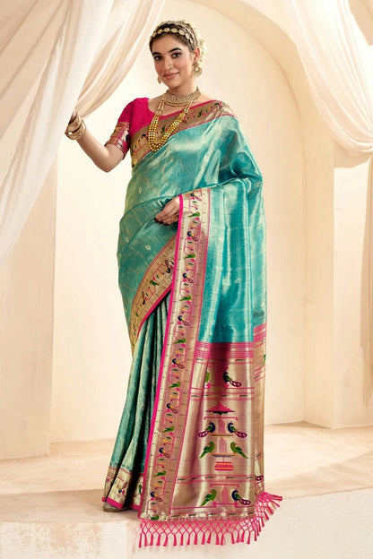 Sky Blue Colour Soft Tissue Silk Saree SD1110137