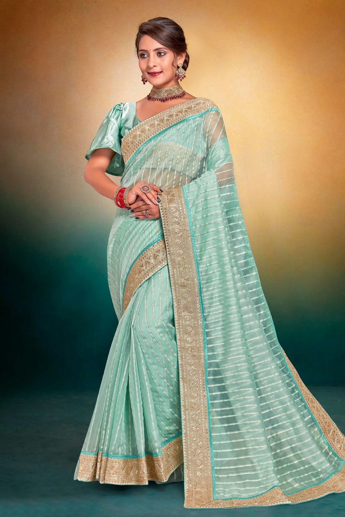 Sky Blue Colour Tissue Designer Saree LC1121510