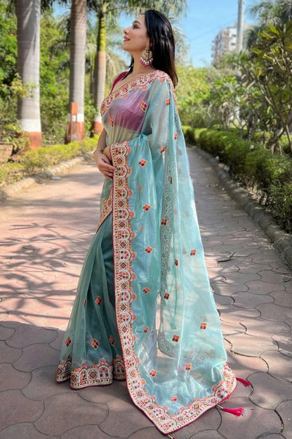 Sky Blue Colour Tissue Silk Designer Saree SD1111766 A