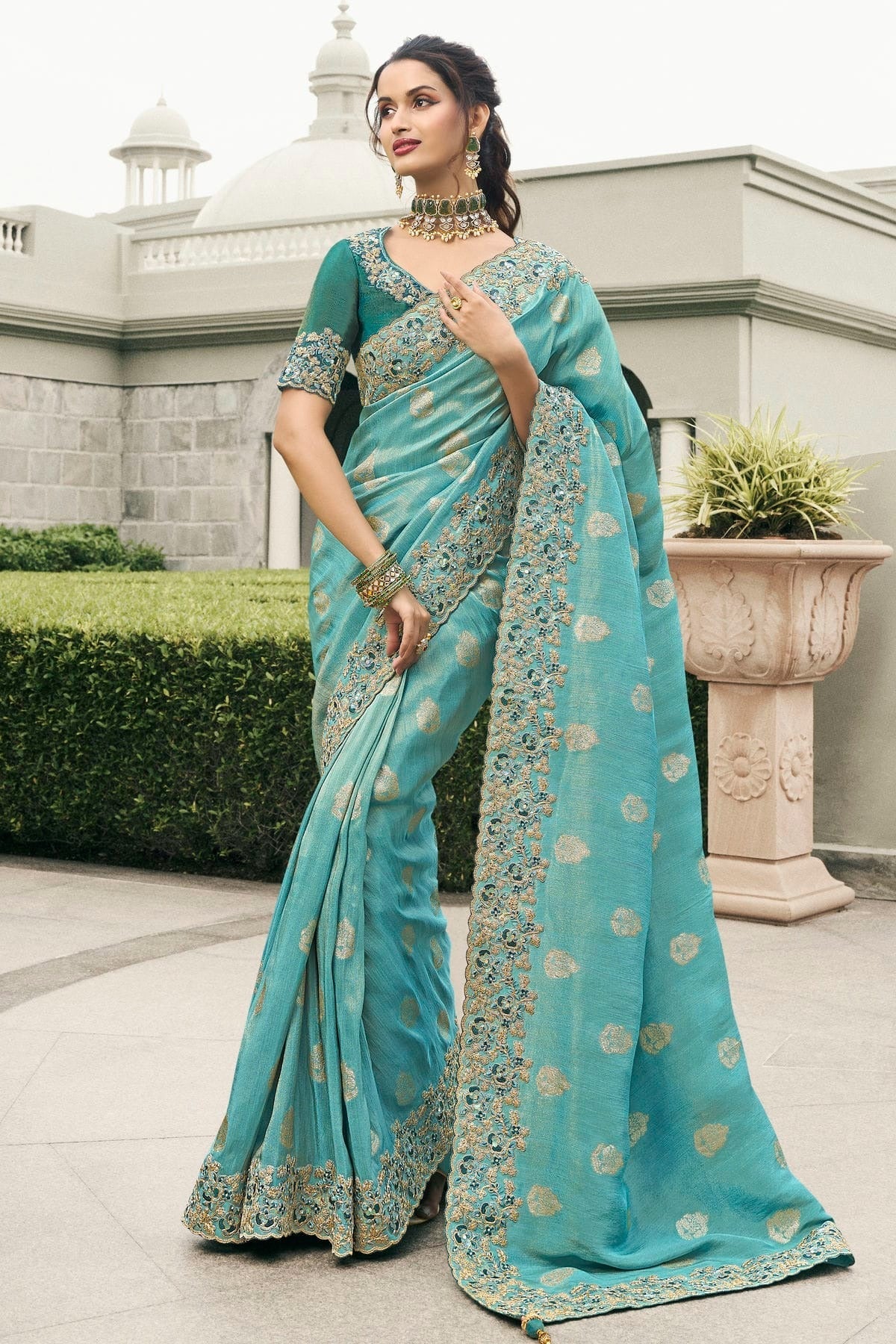 Sky Blue Colour Tissue Silk Designer Saree SD1290227