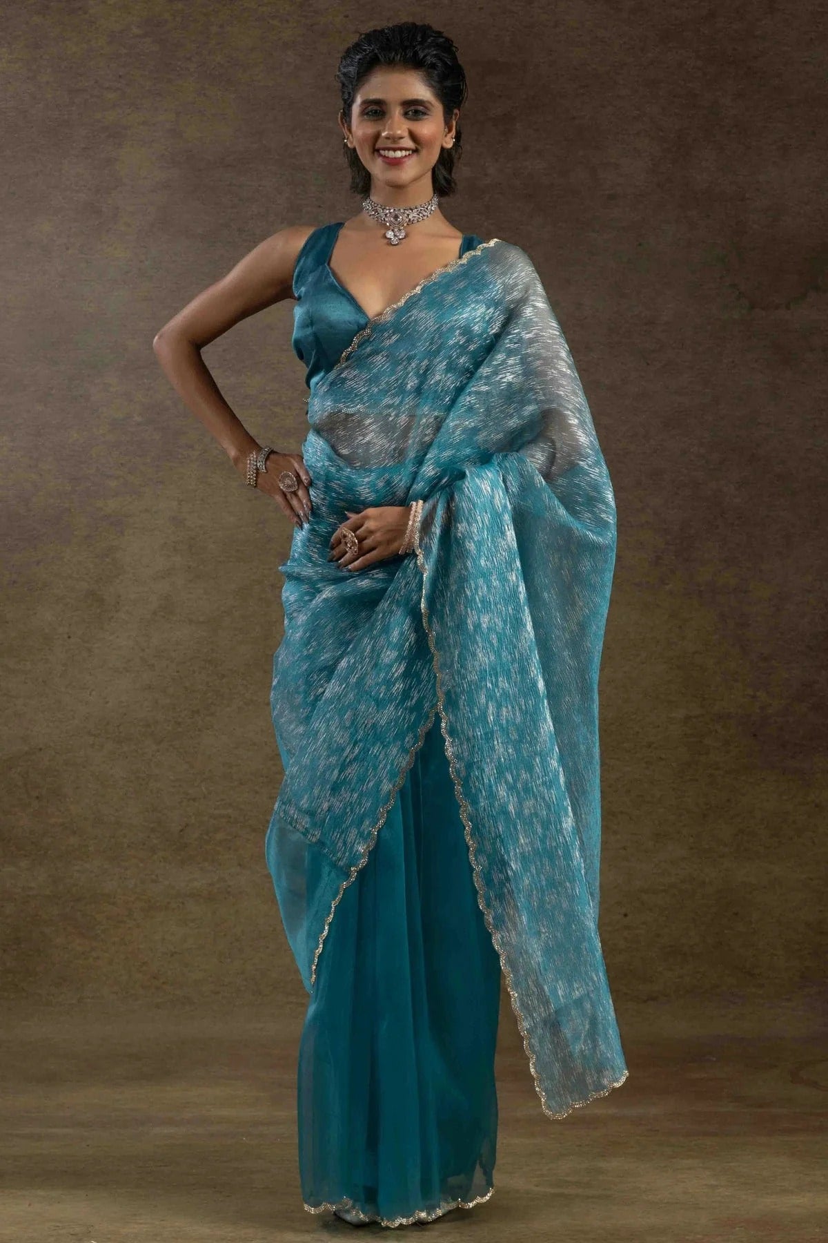Sky Blue Colour Tissue Silk Ready To Wear Saree SD1122043