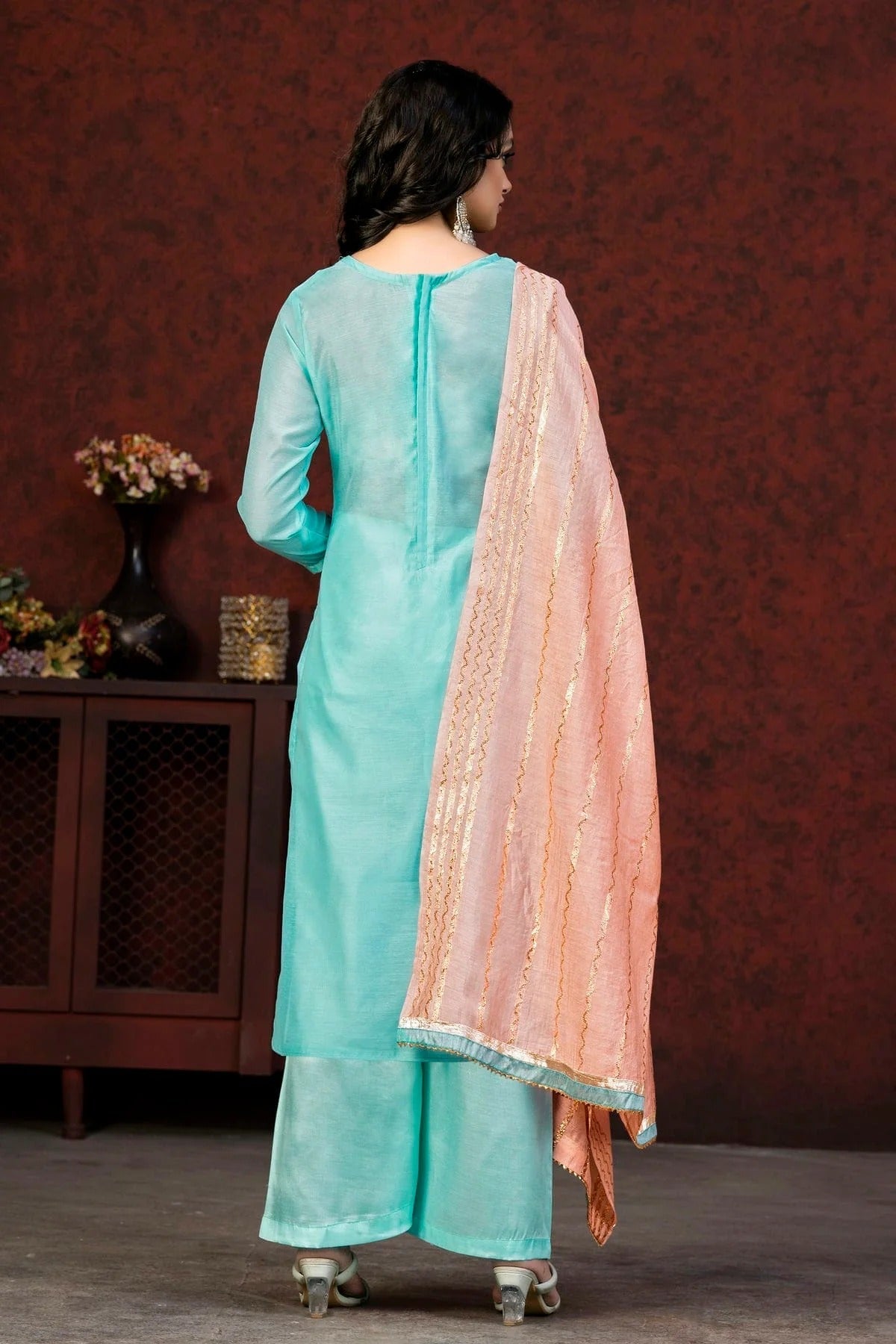 Sky Blue Colour Unstitched Banarasi Jacquard Fabric Straight Suit US1160890 A