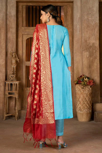 Sky Blue Colour Unstitched Banarasi Jacquard Pant Style Suit US1160855 A