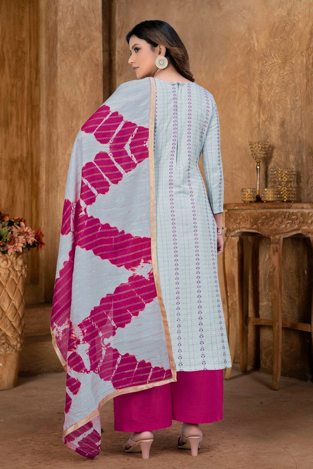 Sky Blue Colour Unstitched Cambric Cotton Palazzo Pant Suit US1160993 A