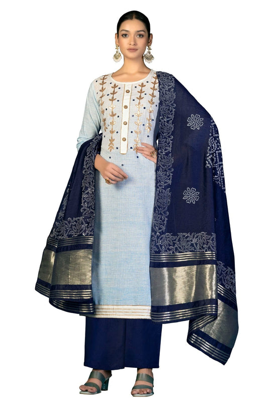Sky Blue Colour Unstitched Cambric Cotton Palazzo Pant Suit US1161055