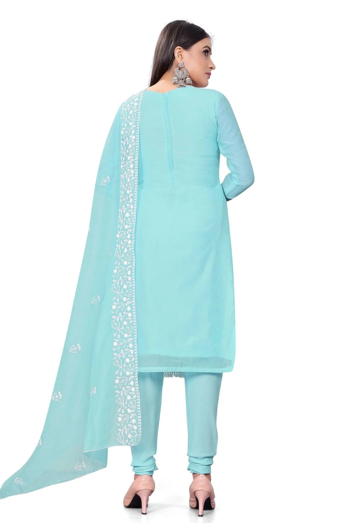Sky Blue Colour Unstitched Chanderi Cotton Churidar Suit US1160693 A
