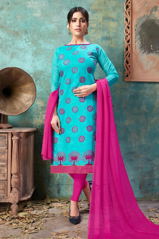 Sky Blue Colour Unstitched Chanderi Cotton Straight Suit US1161194