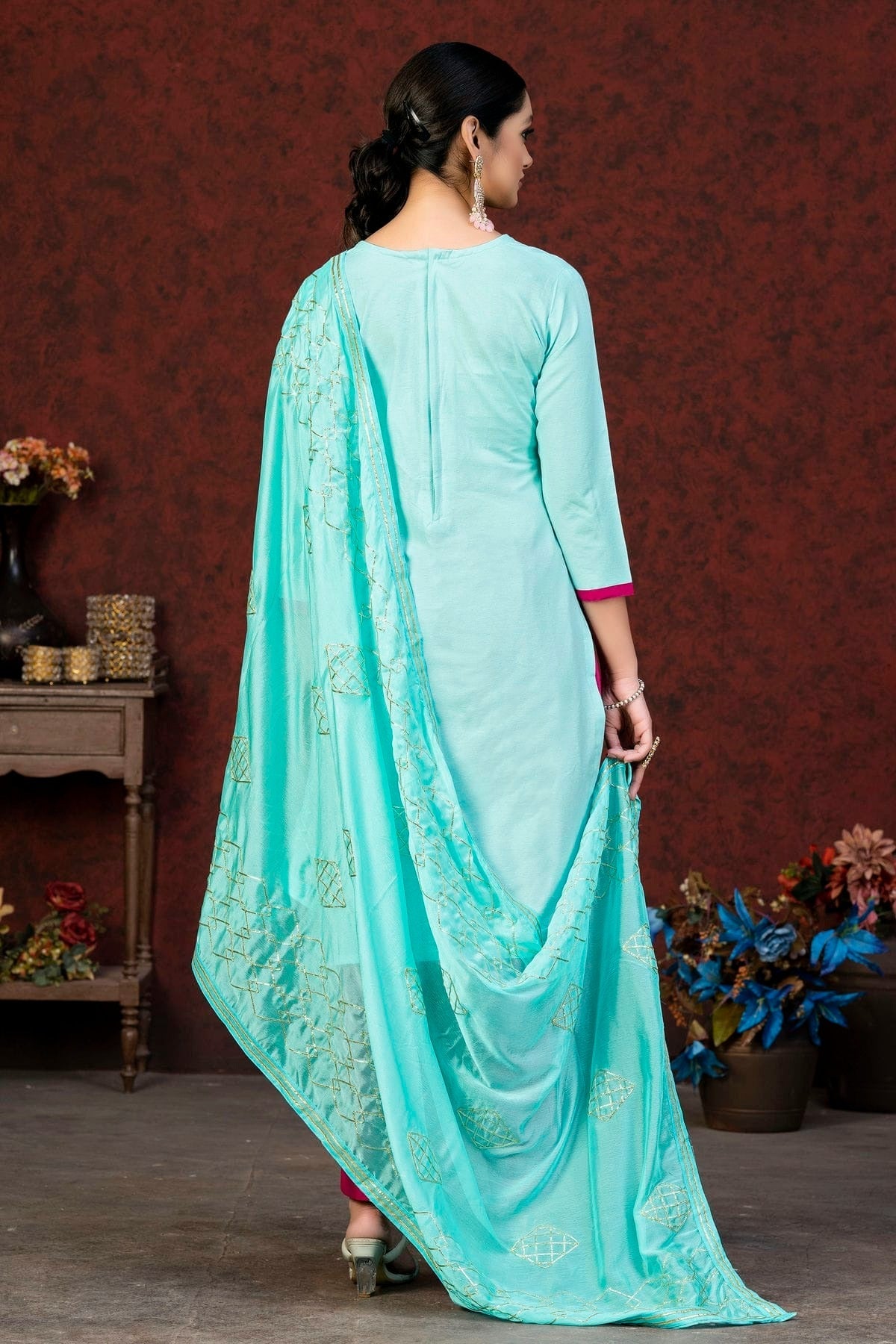 Sky Blue Colour Unstitched Glass Cotton Fabric Straight Suit US1160894 A