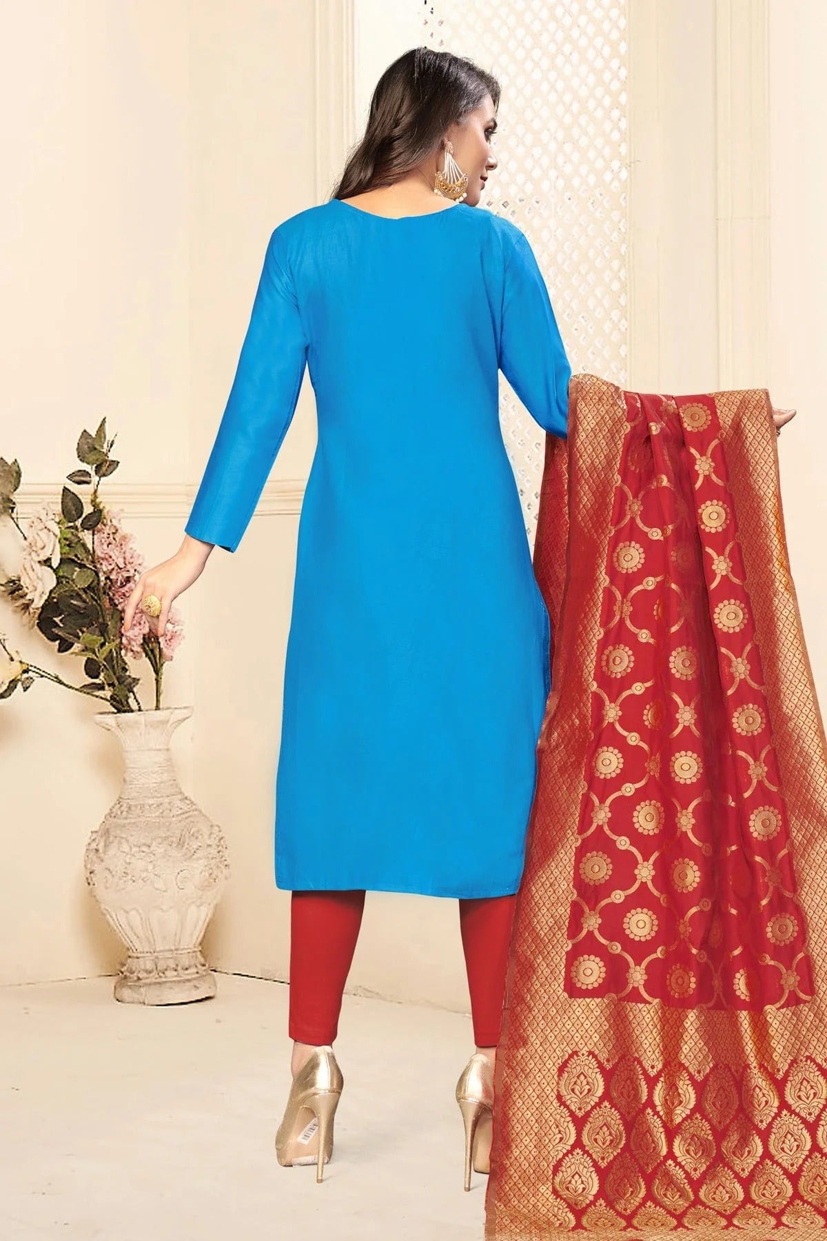 Sky Blue Colour Unstitched Jaam Cotton Fabric Straight Suit US1160911 A