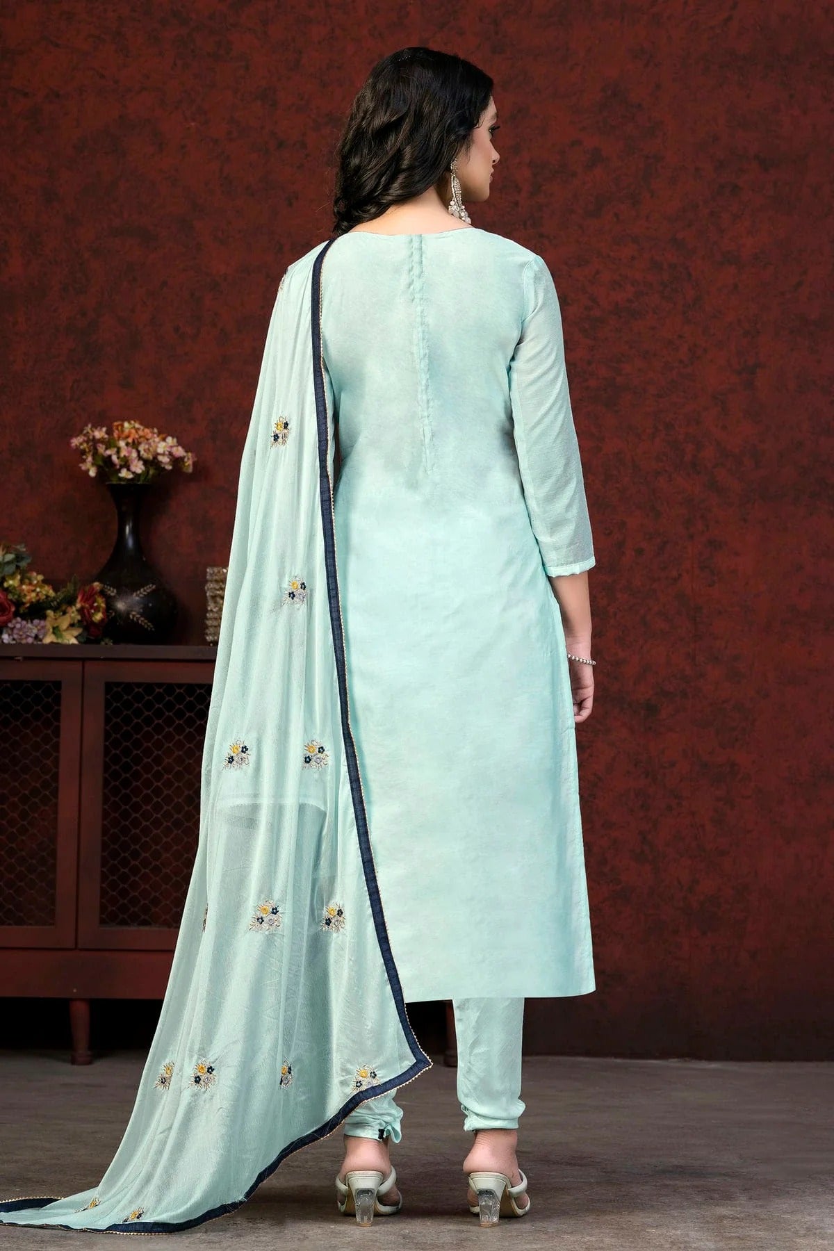 Sky Blue Colour Unstitched Modal Chanderi Churidar Suit US1161010 A