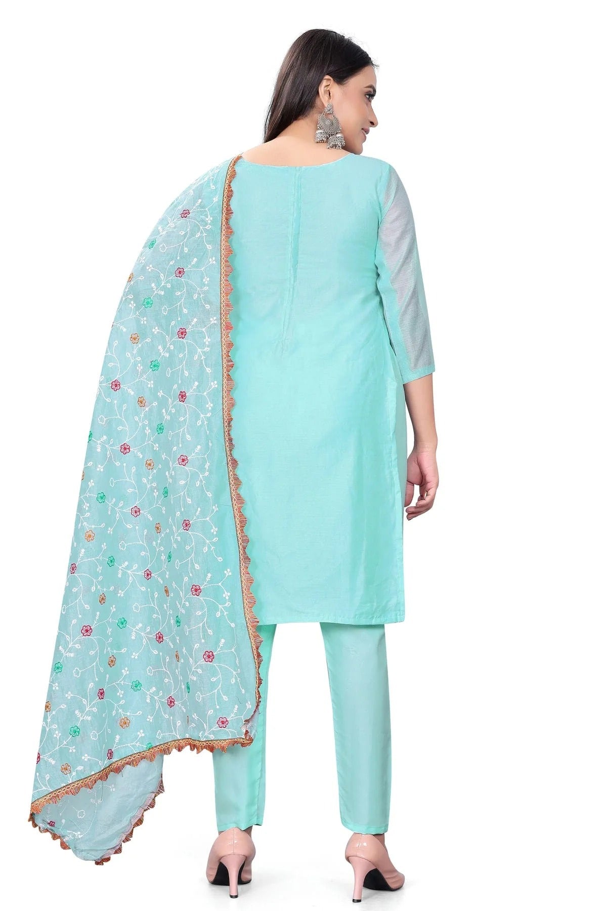 Sky Blue Colour Unstitched Modal Chanderi Straight Suit US1160697 A