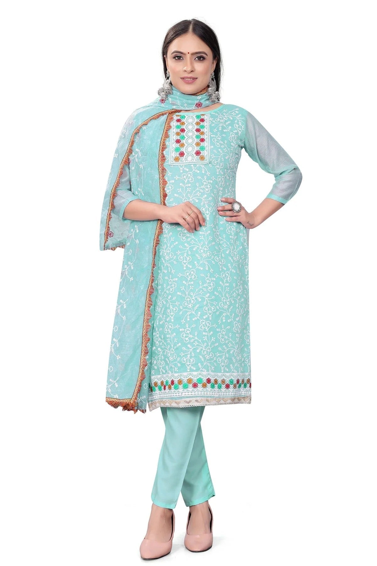 Sky Blue Colour Unstitched Modal Chanderi Straight Suit US1160697