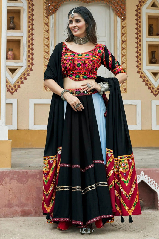 Sky Blue Colour Viscose Rayon Navratri Lehenga LC1150237