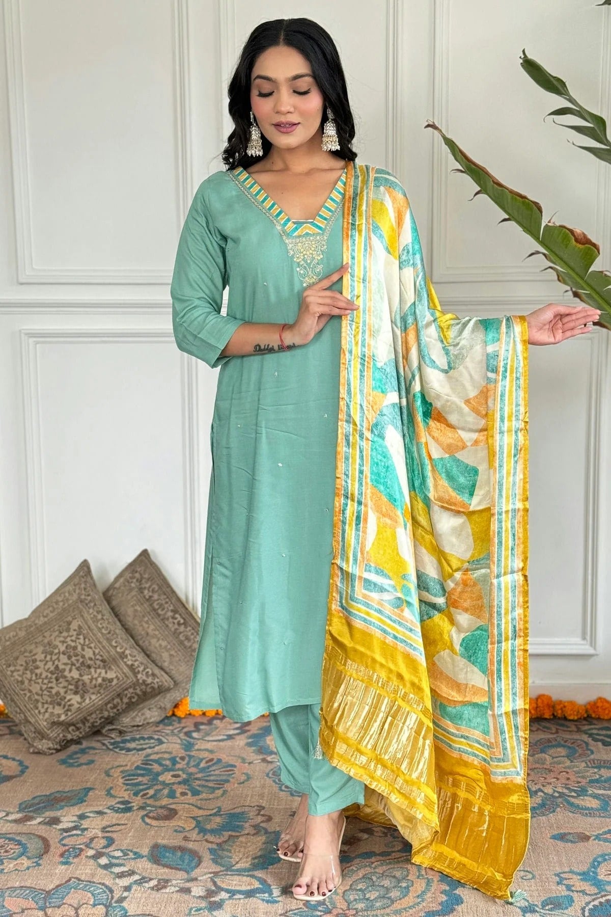 Sky Blue Colour Viscose Stitched Salwar Suit SS1112036
